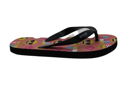 Emoji Print Summer Flip Flops- Kids Smiley Summer Sandals Thong Style Beach Shoes (Large 5-6, Pink and Black Assorted Emojis and Desserts) 