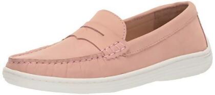 Driver Club USA Unisex Genuine Leather Casual Comfort Slip On Moccasin Penny Loafer Driving Style, blush nubuck 12 M US Little Kid 