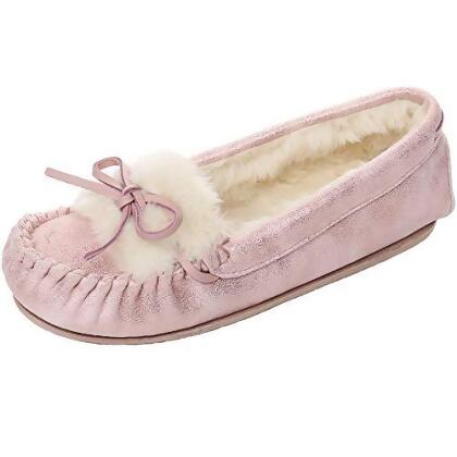 Real Fancy Women's Glitter Moccasin Slipper Faux Fur Lined Winter Slip On Loafer House Shoes 