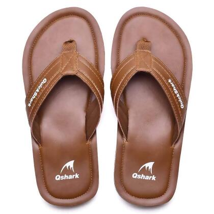 Quickshark Mens Leather Flip Flops Handmade Thong Sandals Beach Slippers Cushion Footbed 