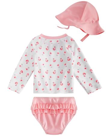 First Impressions Girls Baby Flamingo Hat, Rash Guard And Swim Bottoms, 3 Piece Set 
