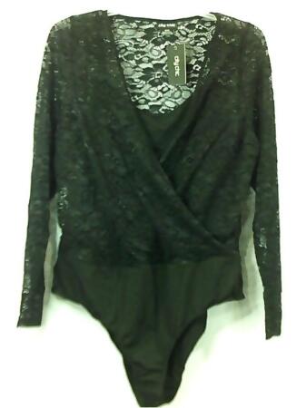 City Chic Womens Plus Size Long Sleeve Lace Bodysuit - Black - Size 18 UK 