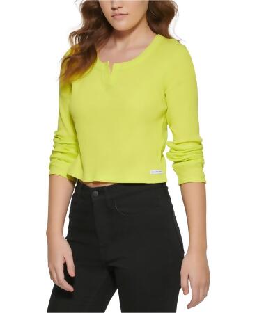 Womens Ribbed Henley Cropped Top