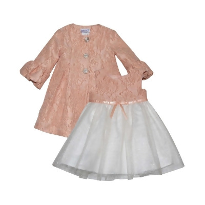 Baby Girls Jacquard Coat With Matching Tulle Skirted Dress, 2 Piece Set 