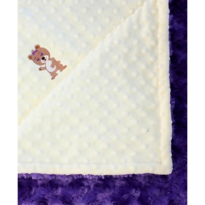 Minky Baby Girl Blanket With Embroidered Girl Bear 