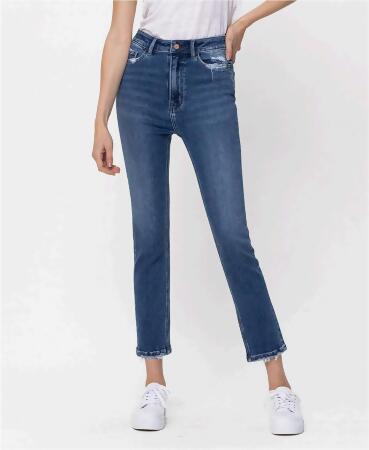 Womens Stretch High Rise Slim Straight Ankle Jeans 