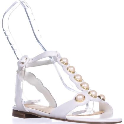 Marc Fisher Elana T-Strap Flat Sandals White Leather - 6 M US Womens