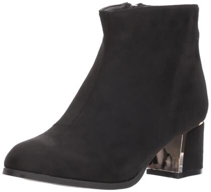 Qupid Women's Low Heeled Bootie with Heel Ornament Ankle Boot - 5.5 M US Womens