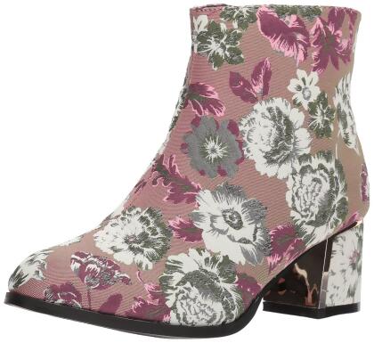 Qupid Women's Low Heeled Bootie with Heel Ornament Ankle Boot - 6 M US Womens