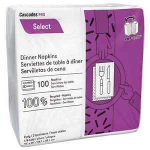Select Dinner Napkins 2-Ply 3 3/4 x 8 1/2 White 100/Pack 3000/Carton N060 - All