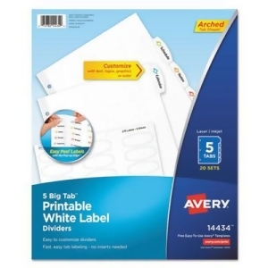 Big Tab Printable White Label Tab Dividers 5-Tab Letter 20 per pack 14434 - All