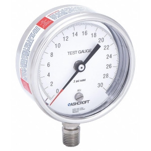 Ashcroft 3 Test Pressure Gauge 0 to 30 psi 30-1084S 02L 30 Psi - All