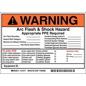 Brady Arc Flash Protection Label 5 In. H Pk5 Vinyl 121077 - All