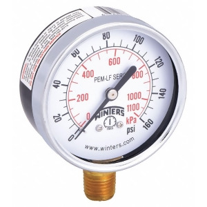 Winters 2-1/2 Lead Pressure Gauge 0 to 160 psi Pem215lf - All