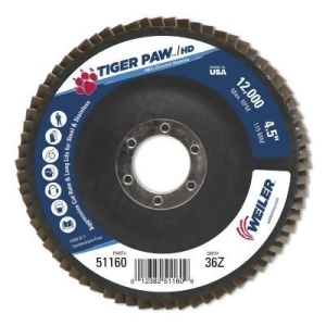 Tiger Paw Coated Abrasive Flap Discs 4 1/2 36 Grit 7/8 Arbor Phenolic 12000rpm - All