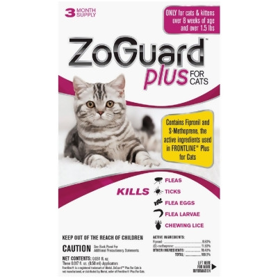 ZoGuard Plus 3-Month Supply Flea & Tick Treatment For Cats Over 1-1/2 Lb. 511101 