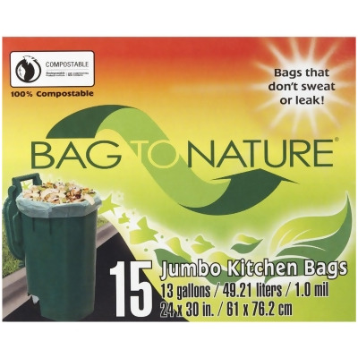 Bag-To-Nature 13 Gal. Compostable Green Trash Bag (15-Count) 21205 