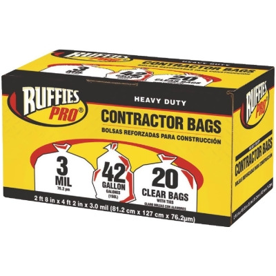 Ruffies 42 Gal. Contractor Clear Trash Bag (20-Count) 618898 