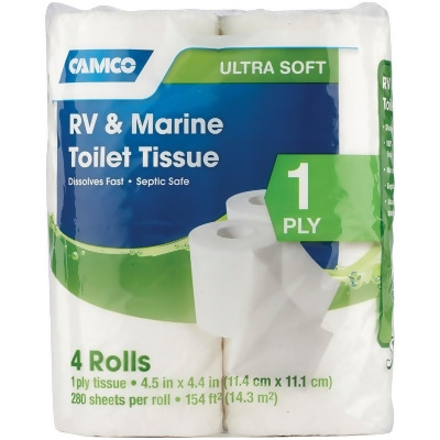 Camco RV & Marine 1-Ply Toilet Paper (4 Regular Rolls) 40275 