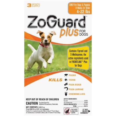 ZoGuard Plus 3-Month Supply Flea & Tick Treatment For Dogs 4 Lb. to 22 Lb. 