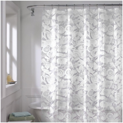 Zenith Zenna Home 70 In. x 72 In. White/Gray PEVA Seashell Shower Curtain Set 