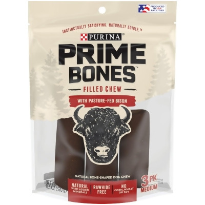 Purina Prime Bones Medium Bison Flavor Filled Chew Dog Treat (3-Pack) 381754 