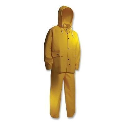Tuftex 3-Pc Rain Suit with Detachable Hood Jacket/Bib Overalls, 0.30 mm Thick; Nylon/PVC/PVC Scrim, Yellow, 2X-Large 
