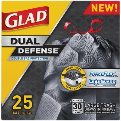 Glad Dual Defense 30 Gal. Large Black Trash Bag (25-Count) 70359 Pack of 6 