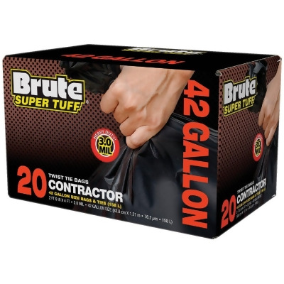 Brute Super Tuff 42 Gal. Contractor Black Trash Bag (20-Count) C043170S Pack of 4 