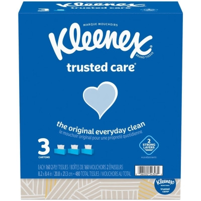 Kleenex Trusted Care 160 Count 2-Ply White Facial Tissue (3-Pack) Pack of 12 