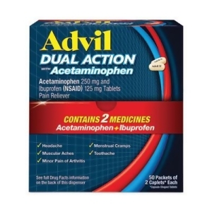 Advil Dual Action Coated Caplets with 250 Mg Ibuprofen and 500 Mg Acetaminophen Per Dose (2 Dose Equivalent) for 8 Hour Pain Relief - 2 Count x 50 (B096CK7VWZ)