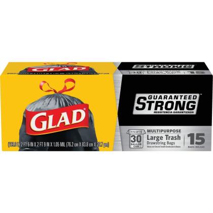 Glad Guaranteed Strong 30 Gal. Large Black Trash Bag (15-Count
