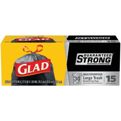Glad Guaranteed Strong 30 Gal. Large Black Trash Bag (15-Count) 70022 Pack of 12 