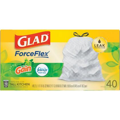  Glad ForceFlex Tall Kitchen Drawstring Trash Bags, 13 Gallon,  Gain Original with Febreze 40 Ct : Health & Household