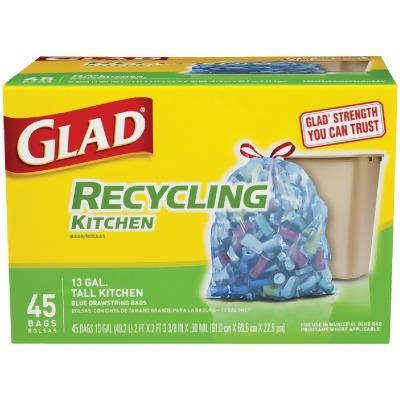 Glad Recycling 13 Gal. Tall Kitchen Blue Trash Bag (45-Count) 22336 
