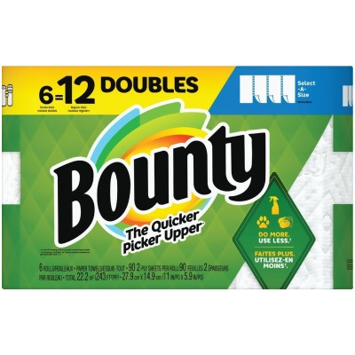 Bounty Select-A-Size Paper Towels, 6 Double Rolls, White, 90 Sheets Per Roll 