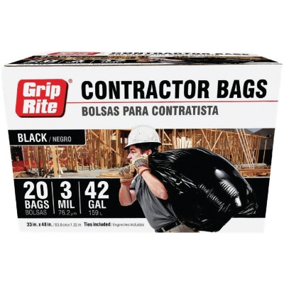 Grip-Rite 42 Gal. Contractor Black Trash Bag (20-Count) GRAPCBAG20 