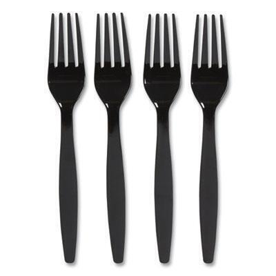 Perk™ Heavyweight Plastic Cutlery, Fork, Black, 100/pack PK56392 