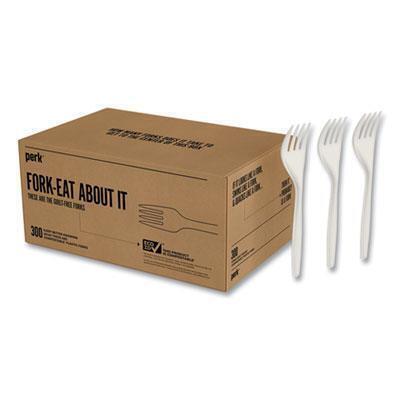 Perk™ Mediumweight Plastic Cutlery, Fork, White, 300/pack PK58702/PK56401 