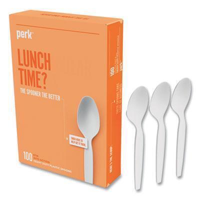 Perk™ Heavyweight Plastic Cutlery, Teaspoon, White, 100/Pack PK56405 