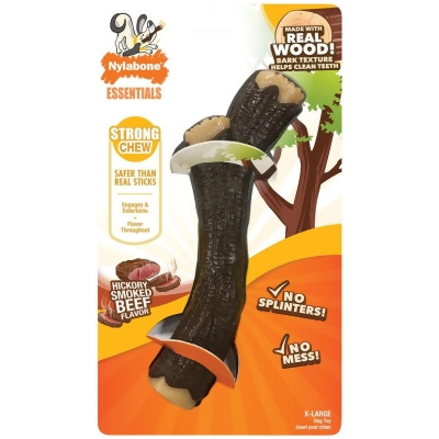 Nylabone Hickory Smoked Beef Flavor Strong Chew Real Wood XL Dog Stick Toy 