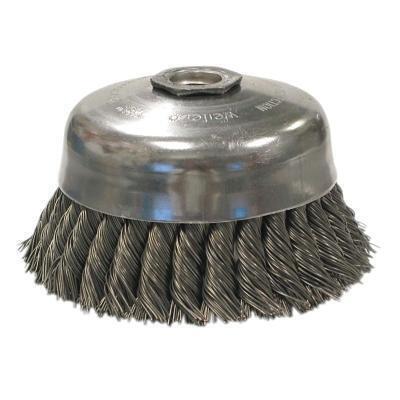 Single Row Heavy-Duty Knot Wire Cup Brush, 5 in dia, 5/8-11 UNC, 0.023 Steel Wire 