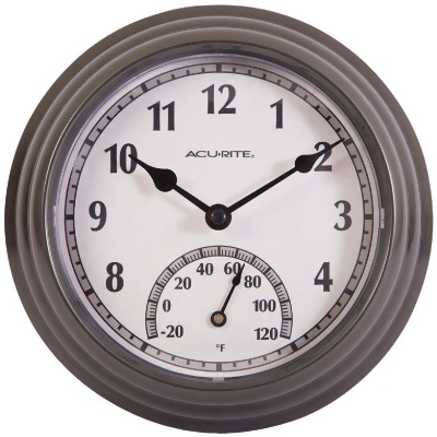 Acurite 8.5 In. Dark Silver Gray Wall Clock/Thermometer 02413A1 