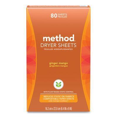 Method® Dryer Sheets, Ginger Mango, 80/Box, 6 Boxes/Carton 318049 