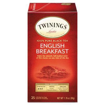 TWININGS® Tea Bags, English Breakfast, 1.76 Oz, 25/box TNA51726 