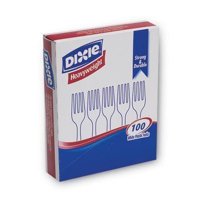 Dixie® Plastic Cutlery, Heavyweight Forks, White, 100/box FH207 