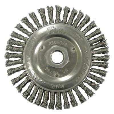 Roughneck Stringer Bead Twist Knot Wire Wheel, 5 in dia x 3/16 in W Face, 0.020 in Stainless Steel Wire, 12500 RPM 