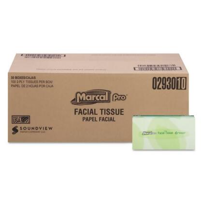 Marcal Pro Recycled Facial Tissue,100 Sheet,PK30 2930 