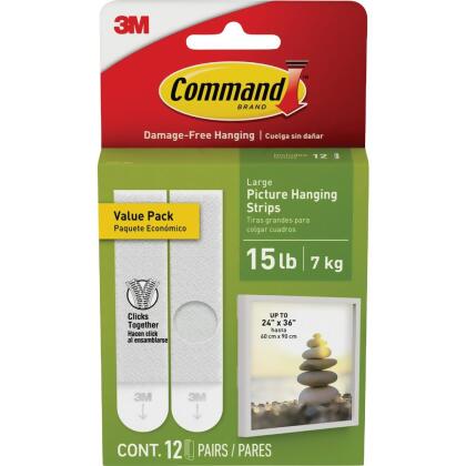 Command Large Picture Hanging Strips, White, Damage Free Hanging of Dorm  Decor, 12 Pairs, 24 Command Strips) (17206-12ES)