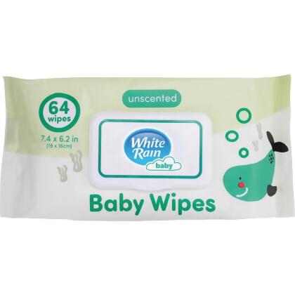 White Rain Baby 7.4 In. x 6.2 In. Unscented Baby Wipe (64-Count) Pack of 24